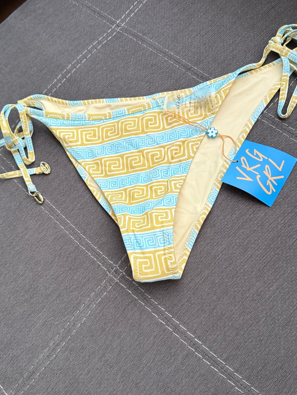 VKG GRL Yellow & Light Blue Geometric Tie-Side Bikini Bottom